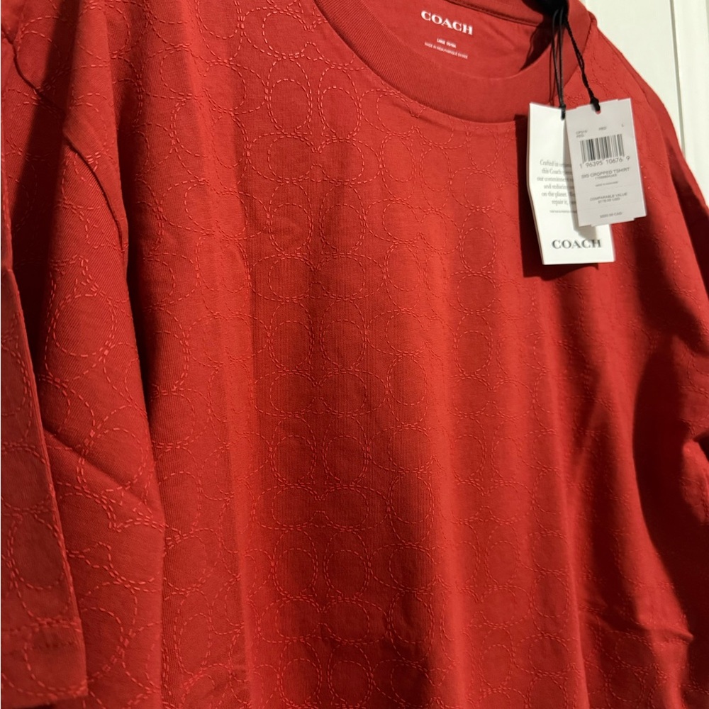 Coach Red Short Sleeve Logo Jacquard Tee - Picture 7 of 10